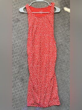 Coral & White Polka Dot Maternity Maxi Dress | Isabel Maternity | Size Small